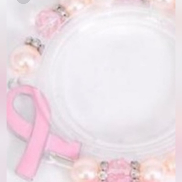 Bracelet LT PINK Cancer Ribbon Beaded Rhinestone Pearl adjustable NEW in package - Picture 2 of 8
